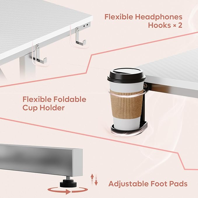 Bestier Small Gaming Desk with Power Outlets and USB Charging Ports, 52 inch Computer Desk with LED Lights and Monitor Stand, Gamer Desk for Home Office, Easy to Assemble, Carbon Fiber White - LeafyLoom