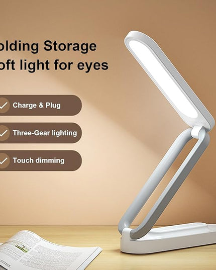 LED Desk Lamp for Office Home & Battery Operated Lamp Rechargeable Lamp Foldable & Portable Light, LED Desk Light Strip, 3 Brightness Dimmable Small Desk Lamp Wireless Reading Lamp - LeafyLoom