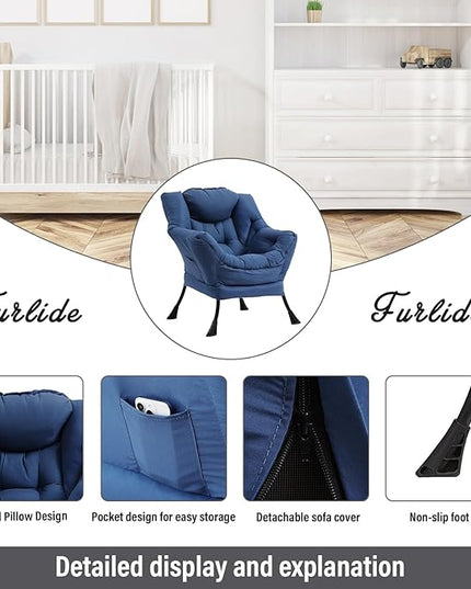 Lazy Chair with Ottoman, Modern Chair with Folding Footrest, Lounge Accent Chair, Comfortable Reading Chair (Royal Blue) - LeafyLoom