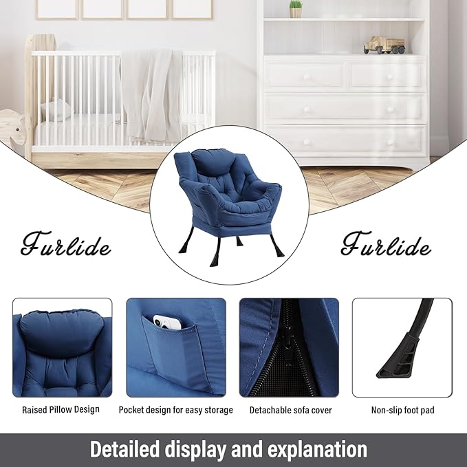 Lazy Chair with Ottoman, Modern Chair with Folding Footrest, Lounge Accent Chair, Comfortable Reading Chair (Royal Blue) - LeafyLoom