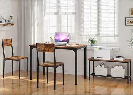 SDHYL Dining Table Set,Two Chairs and One Bench 4 Pieces Set Wooden Table Top with Metal Legs for Breakfast in Living Room, Kitchen Room, Dining Room,Space Saving Kitchen Table Set,Rustic Brown - LeafyLoom