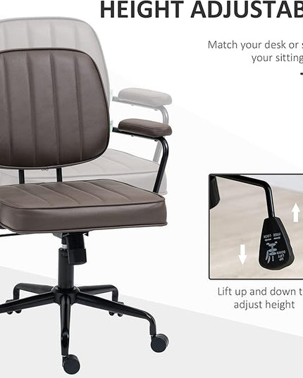 Vinsetto Home Office Chair, Microfiber Computer Desk Chair with Swivel Wheels, Adjustable Height, and Tilt Function, Light Brown - LeafyLoom