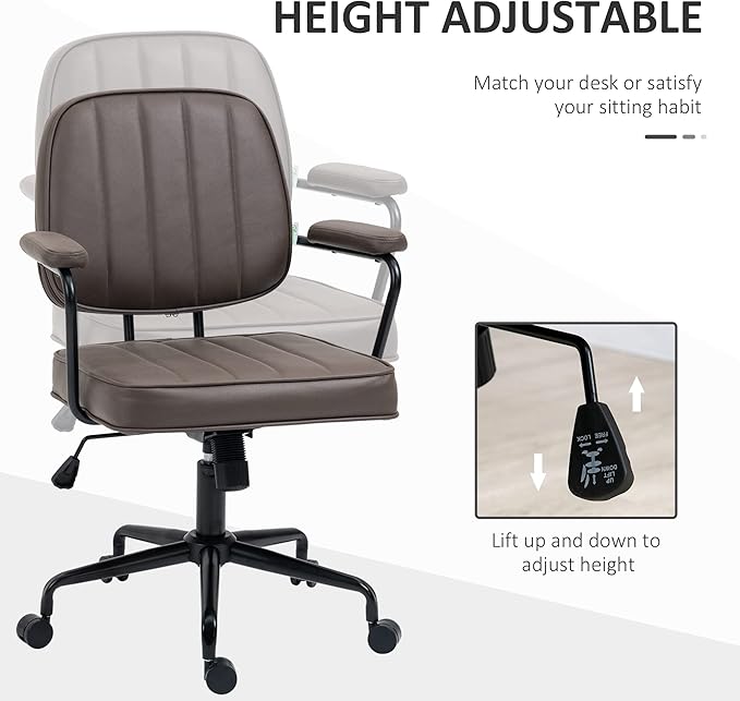 Vinsetto Home Office Chair, Microfiber Computer Desk Chair with Swivel Wheels, Adjustable Height, and Tilt Function, Light Brown - LeafyLoom