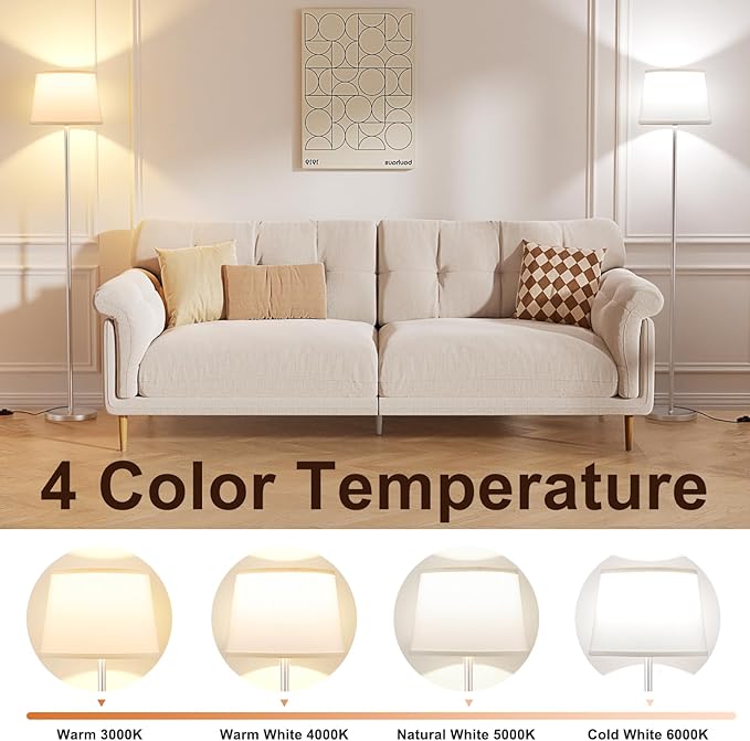 【Upgraded】Floor Lamps for Living Room, Modern Floor Lamp with Remote Control, Dimmable Colors Temperature Standing Lamp Foot Switch, 9W Bulb Tall Lamps for Bedroom Office Kid Room - Silver - LeafyLoom