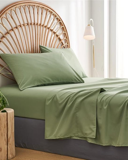Sage Green Tufted Comforter Set Queen Size 7 Piece Bed in a Bag, Shabby Chic Boho Comforter and Sheet Set, Pom Pom Textured Bed Set, All Season Soft Microfiber Complete Bedding Set(Green,Queen) - LeafyLoom