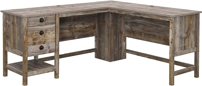 Sauder Cottage Road L-Desk, L: 65.12" x W: 58.66" x H: 29.76", Rustic Cedar finish - LeafyLoom