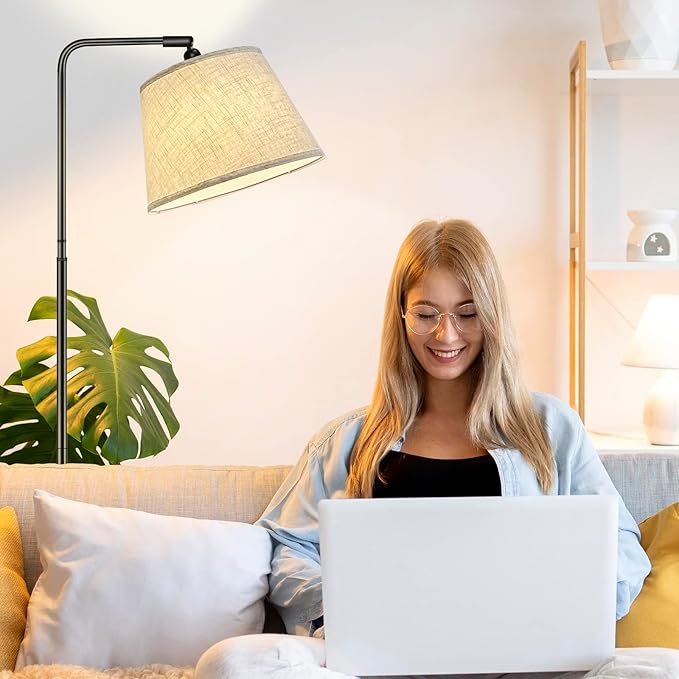 Floor Lamp with 3 Color Temperatures for Living Room Bedroom Office, 12W LED Bulb included, Modern Standing Lamp Tall Bright Corner Floor Lamp with Shade - LeafyLoom