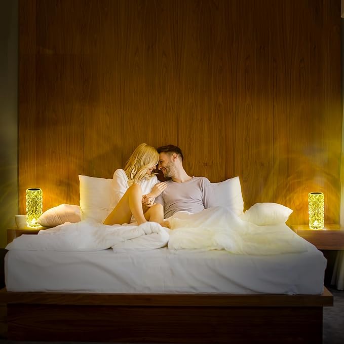 Crystal Table Lamp RGB Color Changing Night Lights (2 Pack) Crystal Rose Diamond Touch Lamp for Bedroom Living Room Decor (Remote & Touch Control) - LeafyLoom