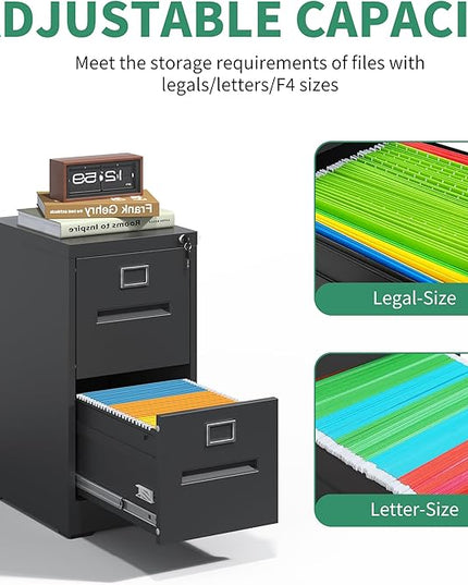 2 Drawer File Cabinet,Metal Filing Cabinets with Lock,Black Vertical File Cabinet for Home Office,Heavy Duty Metal Storage Cabinet for A4/Letter/Legal Size File,Assembly Required - LeafyLoom