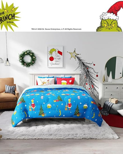 Franco Grinch by Dr. Seuss Holiday & Christmas Bedding Super Soft Comforter and Sheet Set with Sham, 7 Piece King Size (Official Dr. Seuss Product) - LeafyLoom