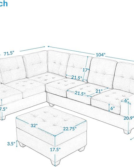 104" Modern L-Shape Sectional Sofa with Reversible Chaise &Storage Ottoman, Velvet Upholstered Couch w/Cup Holder, for Living Room, Apartment, 104 Inch, Gray - LeafyLoom