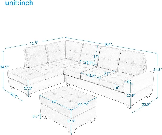 104" Modern L-Shape Sectional Sofa with Reversible Chaise &Storage Ottoman, Velvet Upholstered Couch w/Cup Holder, for Living Room, Apartment, 104 Inch, Gray - LeafyLoom