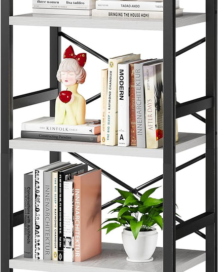 Bookshelf, 3 Tier Industrial Bookcase, Metal Small Bookcase, Rustic Etagere Book Shelf Storage Organizer for Living Room, Bedroom, and Home Office(White) Patent Pending D29873033 - LeafyLoom