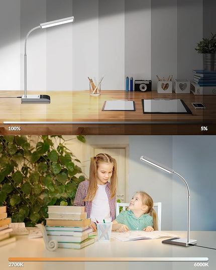 LEPOWER Desk Lamp, 800LM LED Desk Lamp for Home Office, 12W Reading Lamp for Desk, Eye-Caring Light, Touch Table Lamp, Gooseneck Lamp, 50 Lighting Modes, Bright Desk Lamps for Bedroom, Study (Grey) - LeafyLoom