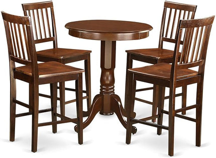 East West Furniture EDVN5-MAH-W Eden 5 Piece Kitchen Counter Height Set Includes a Round Pub Table with Pedestal and 4 Dining Room Chairs, 30x30 Inch - LeafyLoom