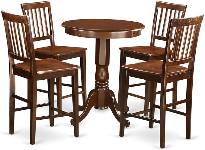 East West Furniture EDVN5-MAH-W Eden 5 Piece Kitchen Counter Height Set Includes a Round Pub Table with Pedestal and 4 Dining Room Chairs, 30x30 Inch - LeafyLoom
