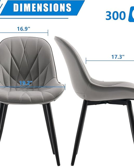 YOUNIKE Dining Chairs Set of 2, Grey Comfy Padded Kitchen Chairs, Armless Modern Faux Leather Upholstered Dining Room Chairs, Elegant Dinning Chairs Side Chairs, Loads up to 300LBS - LeafyLoom
