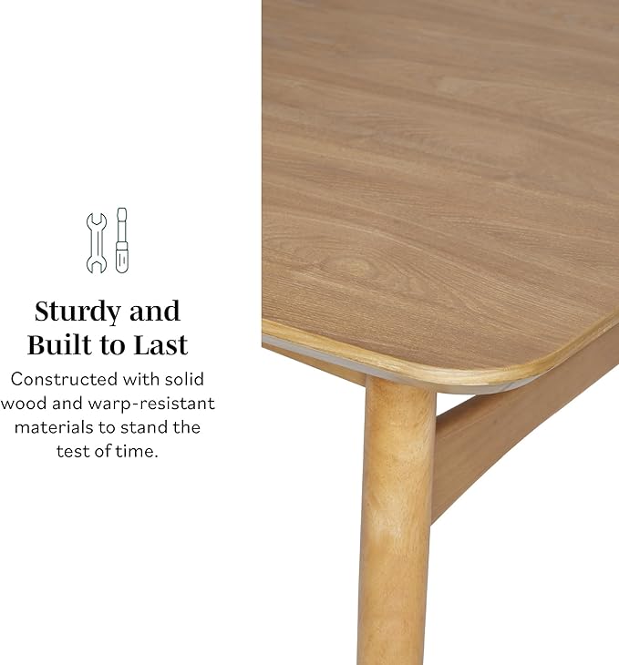 Walker Edison Mid-Century Modern Solid Wood Tapered-Leg Dining Table, 59 Inch, English Ash - LeafyLoom