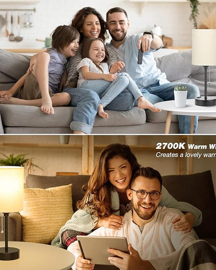 Beige Small Lamps 3 Levels Brightness - 2700K 3500K 5000K Bedside Lamps with USB C and A Ports, Pull Chain Table Lamps with AC Outlet, Nightstand Lamps with Black Metal Base for Bedroom Kids Reading - LeafyLoom