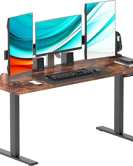 soges 63in Electric Standing Desk Ergonomic Height Adjustable Computer Desk Sit Stand Desk Home Office Desks Standing Desk, Vintage Brown - LeafyLoom