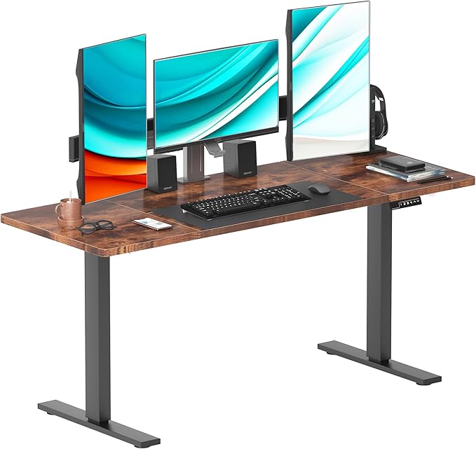 soges 63in Electric Standing Desk Ergonomic Height Adjustable Computer Desk Sit Stand Desk Home Office Desks Standing Desk, Vintage Brown - LeafyLoom