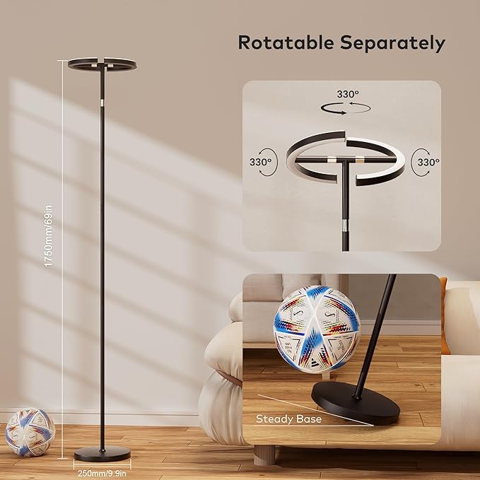 OHLUX Led Floor Lamps for Living Room, Modern Art Dimmable Standing Lamp,30W Bright Floor Lamp with Double-Sided Lightning RGB Rotatable,Button&Remote Control Tall Floor Lamp for Bedroom Office Corner - LeafyLoom