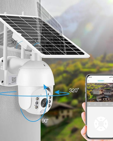 100% Wire-Free Wireless Rechargeable Battery Solar Powered Outdoor 1080P Pan Tilt WiFi Security Camera PIR Motion Recording Two-Way Audio IP65 Weatherproof Night Vision Built-in SD Slot Alptop