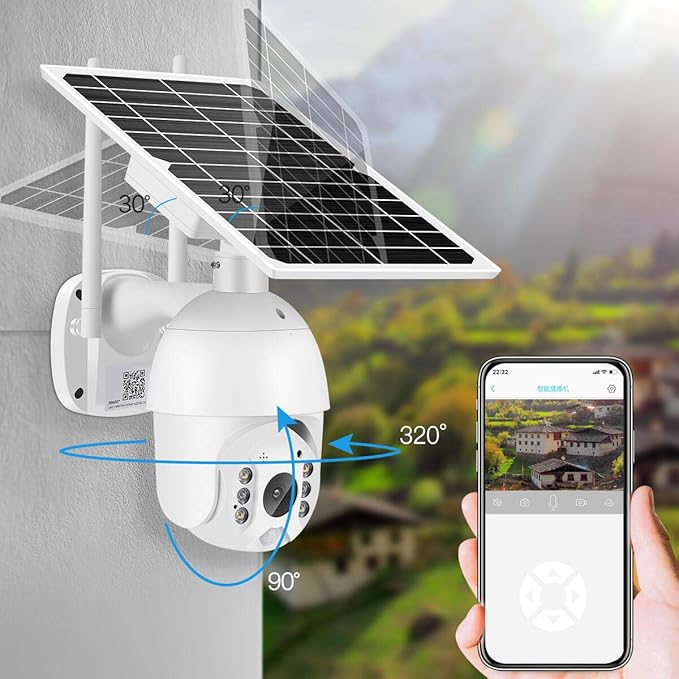 100% Wire-Free Wireless Rechargeable Battery Solar Powered Outdoor 1080P Pan Tilt WiFi Security Camera PIR Motion Recording Two-Way Audio IP65 Weatherproof Night Vision Built-in SD Slot Alptop