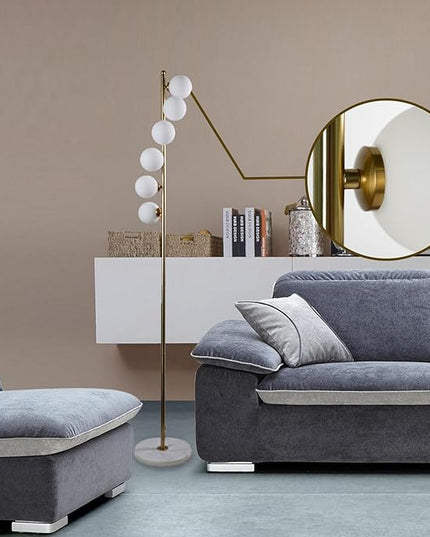 6 Globe Gold Mid Century Floor Lamp Glass Shade Antique Brass Modern Floor Lamps Contemporary Tall Pole Standing Lamp for Living Room Bedroom 3ColorTemperatures - LeafyLoom
