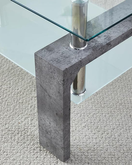 Coffee Table - Rectangle Glass Coffee Table with Simple and Classical Inspired Design, Easy Assembly for Modern Living, 39.5 * 23.5 * 17.5 inches (Grey Marble) - LeafyLoom
