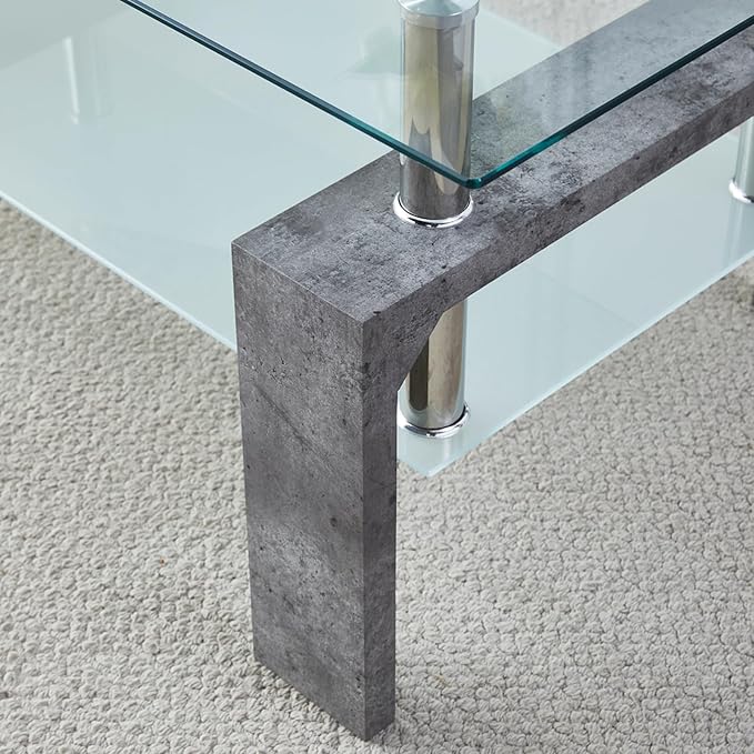 Coffee Table - Rectangle Glass Coffee Table with Simple and Classical Inspired Design, Easy Assembly for Modern Living, 39.5 * 23.5 * 17.5 inches (Grey Marble) - LeafyLoom