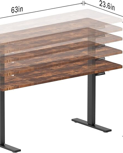 soges 63in Electric Standing Desk Ergonomic Height Adjustable Computer Desk Sit Stand Desk Home Office Desks Standing Desk, Vintage Brown - LeafyLoom