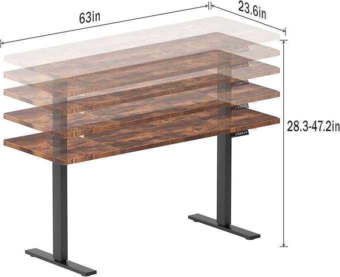 soges 63in Electric Standing Desk Ergonomic Height Adjustable Computer Desk Sit Stand Desk Home Office Desks Standing Desk, Vintage Brown - LeafyLoom