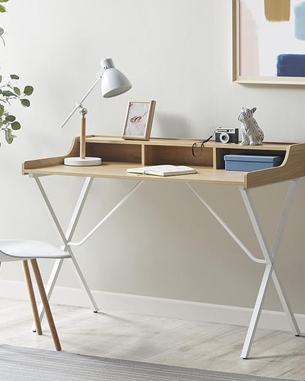 510 DESIGN Laurel Home Office Computer Desk for Small Spaces - Modern Wooden Top Writing Table with Sturdy Metal Legs, Living Room Furniture, Easy Assembly, 47" W x 23.5" D x 35" H, Natural/White - LeafyLoom