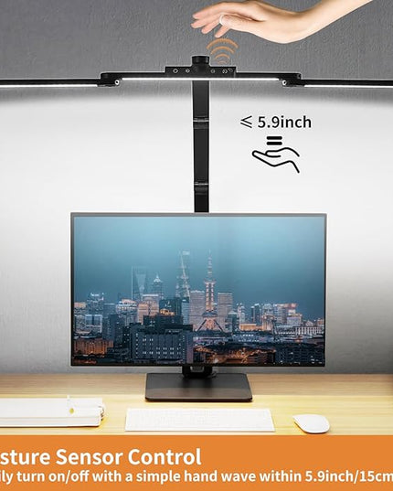 Desk Lamp with Hand-Sweep Sensor Desk Lamps for Home Office Desk Lamp with Clamp with 2 USB C+A Ports 24W LED Desk Light Clip On Desk Lamp with Timer, 3 Colors, 7 Brightness Dimmable Lamp For Desk - LeafyLoom