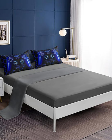 6 Pieces Bed in a Bag for Boys Bedding Sets Full Size,Gamer Comforter Sets for Boys Kids, Gaming Comforter Set for Boys Room Decor with Flat Sheet,Fitted Sheet,Pillowcase,Cushion Cover - LeafyLoom