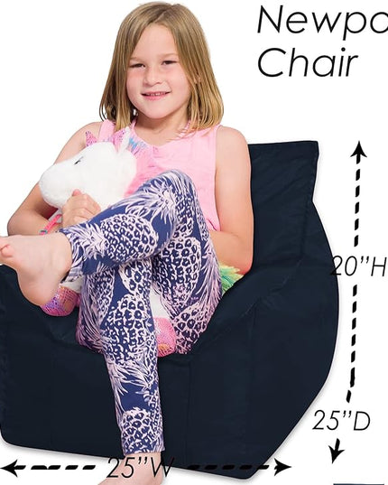 Posh Creations Structured Comfy Bean Bag Chair for Gaming, Reading, and Watching TV, Newport Chair, Microsuede - Navy Blue - LeafyLoom