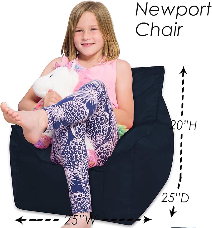 Posh Creations Structured Comfy Bean Bag Chair for Gaming, Reading, and Watching TV, Newport Chair, Microsuede - Navy Blue - LeafyLoom
