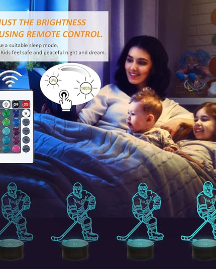 FULLOSUN 3D Night Lights Ice Hockey Athlete 3D Illusion Bedside Lamp 16 Colors Changing with Remote Control Best Birthday Gifts for Men Women - LeafyLoom
