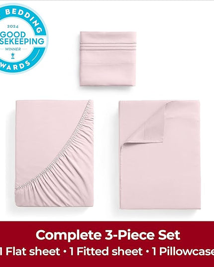 Mellanni Twin XL Sheets Set - 3 PC Iconic Collection Bedding Sheets & Pillowcases - Hotel Luxury, Extra Soft, Cooling Bed Sheets - Deep Pocket up to 16 inch (Twin Extra Long, Blush Pink) - LeafyLoom