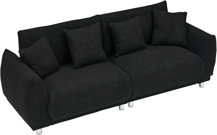 Modular Teddy Fleece Cloud 3 Seater Sofa Deep Seat Upholstered W/Metal Legs, Comfy Leisure Couch Beautiful Shape Bread Sofa&Couch with 4 Pillows for Living Room, 86.6", Black-1658 - LeafyLoom