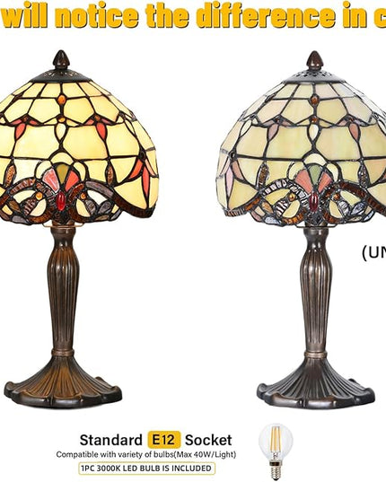 Tiffany Lamp Baroque Design Stained Glass Table Lamp for Living Room Bedroom Bedside Nightstand Home Office (Beige Baroque) - LeafyLoom
