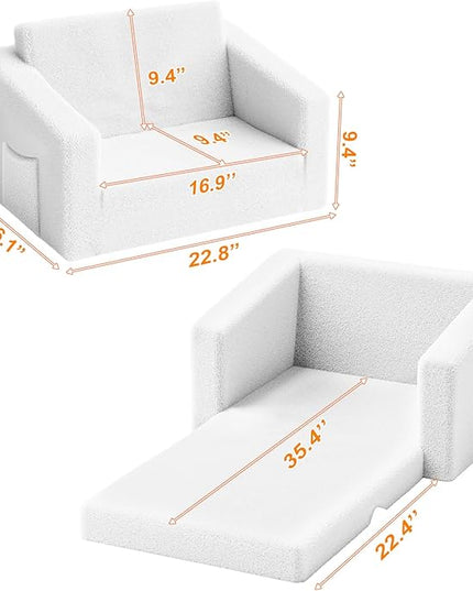 Kids Couch,2-in-1 Toddler Chairs for Boys,Kids Sofa with Storage,Comfortable Kids Sofa Bed,Fun Kids Lounge Chair,Toddler Furniture,Kids Playroom,Children'S Gifts (White) - LeafyLoom