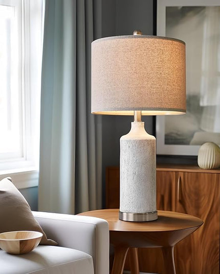 OYEARS 24” Table Lamp Set of 2, Bedside Table Lamps for Living Room, Farmhouse Lamp for Bedroom, Vintage Table Lamp for Nightstand, Boho Lamp for Room Decor, End Tables, Rustic, Resin, Beige - LeafyLoom