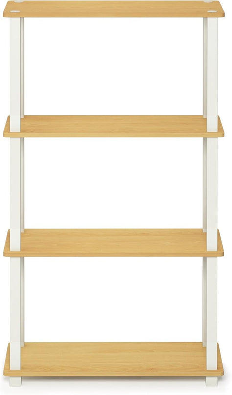 Furinno Turn-N-Tube 4-Tier Multipurpose Shelf Display Rack, Square Tube, Beech/White - LeafyLoom