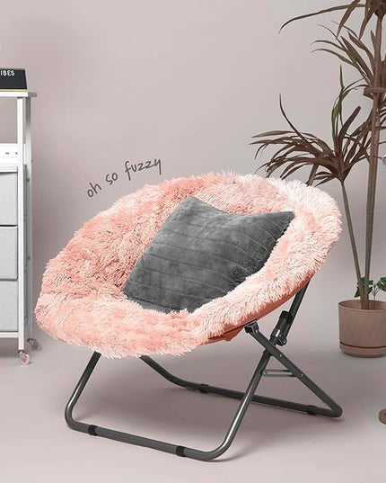 Mongolian Faux Fur Oversized Saucer Chair, Blush - LeafyLoom