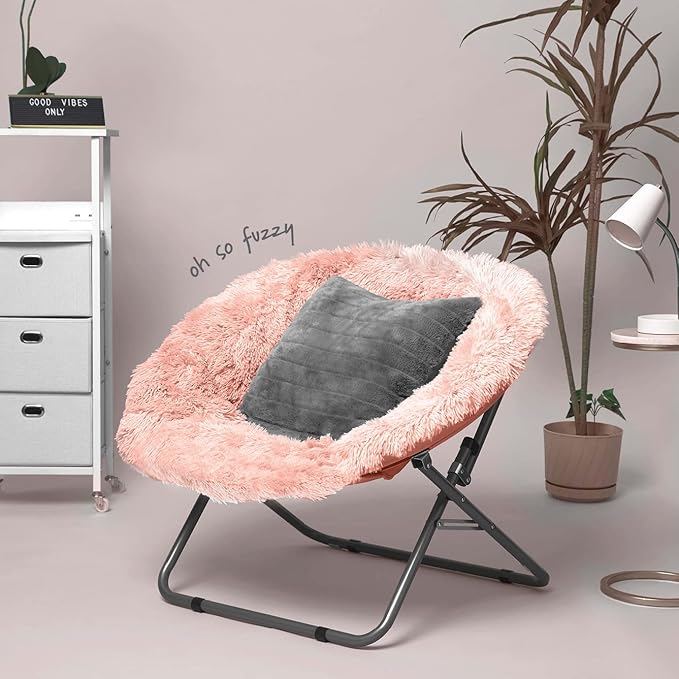 Mongolian Faux Fur Oversized Saucer Chair, Blush - LeafyLoom