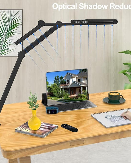 Micomlan Desk Lamp with Clamp, Architect Led Desk Lamp for Home Office with Remote Control, 24W Ultra Bright Auto Dimming Computer Desk Light Adjustable Table Light for Working Workbench - LeafyLoom