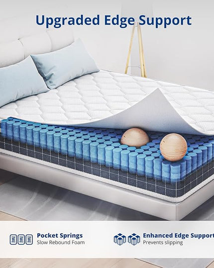 Queen Mattress,10 Inch Hybrid Mattress in a Box, Gel Memory Foam Mattress, Individually Wrapped Pocket Coils Innerspring Mattress, Motion Isolation, Medium Firm, Soft & Breathable Knitted Fabric - LeafyLoom