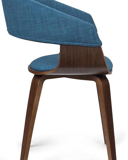 SIMPLIHOME Lowell 17 Inch Mid Century Modern Bentwood Dining Chair in Blue Linen Look Fabric, For the Dining Room - LeafyLoom